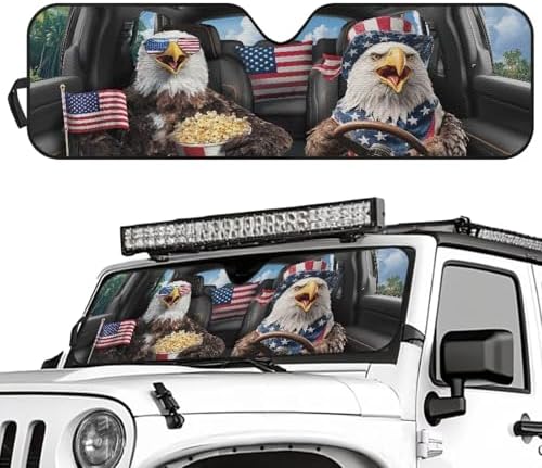 Renewold Funny Eagle Driving Car Windshield Sunshade for Jeep Wrangler JK JKU JL JLU 2/4 Door Gladiator JT Blocks UV Heat Sunlight Easy Install Front Windshield Sun Shade Window Visor Cover Sun Shield