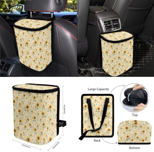 15Pcs Car Seat Cover Full Set Car Steering Wheel Cover Seat Belt Cover Trash Bin Air Vent Storage Box Front Rear View Mirror Car Cup Holder Keychain, Vintage Sunflower Floral