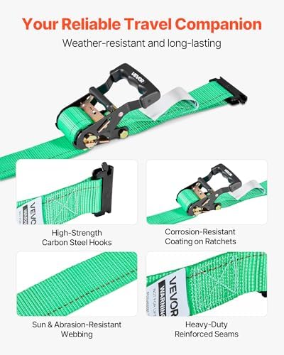 VEVOR Wheel Chock Tie-Down Kit, Chock-Style Trailer Tie Down Strap, Car Tie Down Kit with Buckle, Break Strength 4380 lbs & Working Load 1460 lbs Motorcycle System for ATVs, UTVs & Trailers