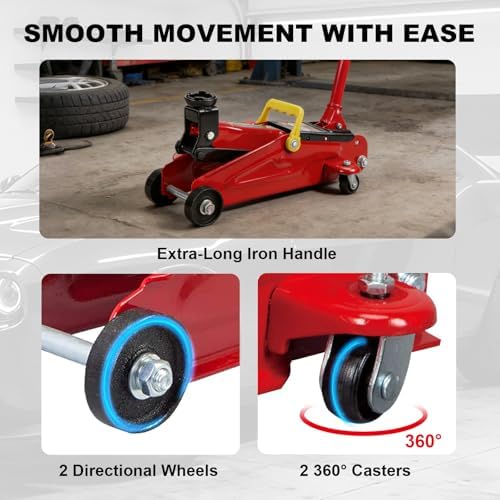 BIG RED 2 Ton Hydraulic Floor Jack, 4000 lbs Capacity Low Profile Trolley Service Jack with 5.2"-13.3" Lifting Range, Heavy Duty Steel Car Jack for Sport Utility Vehicle, Cars, Red - Image 5