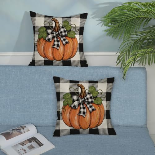 Fall Orange Pumpkin Buffalo Plaid Pillow Covers 18x18 Set of 2 - Image 4