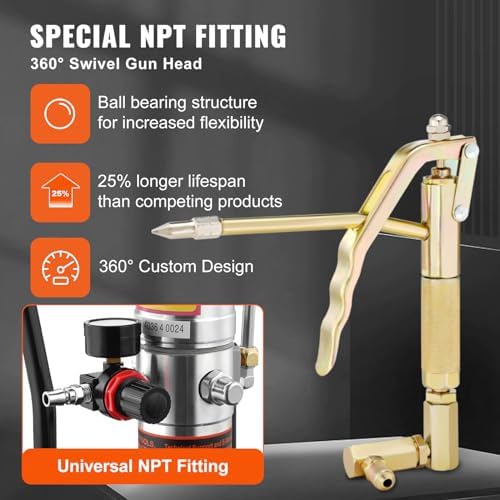 VEVOR Grease Pump, Air Operated Grease Pump with 13 ft High Pressure Hose and Grease Gun, Pneumatic Grease Pump with Barrel Cap, Portable Lubrication Grease Pump 360° Gun Head - Image 3