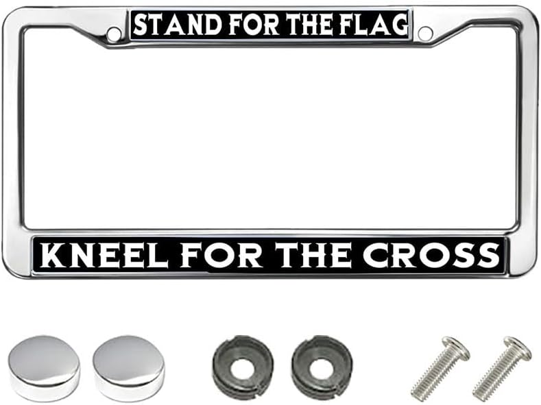Stand for The Flag Kneel for the Cross Personalized Gift Licence Plate Frame Bible Verses Quotes Licence Plate Covers Slim Design