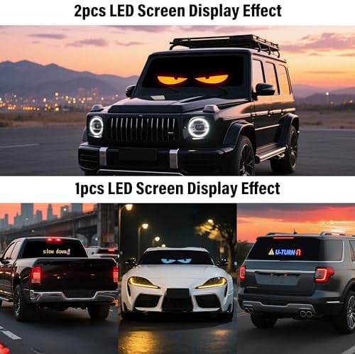 15"x4" LED Eyes for Car Windshield, 50+ Devil Eye Patterns to Captivate Attention, Customizable Holiday Themes, Warning Messages to Showcase Personality & Mood, Installs in 5 Minutes, 1PCS
