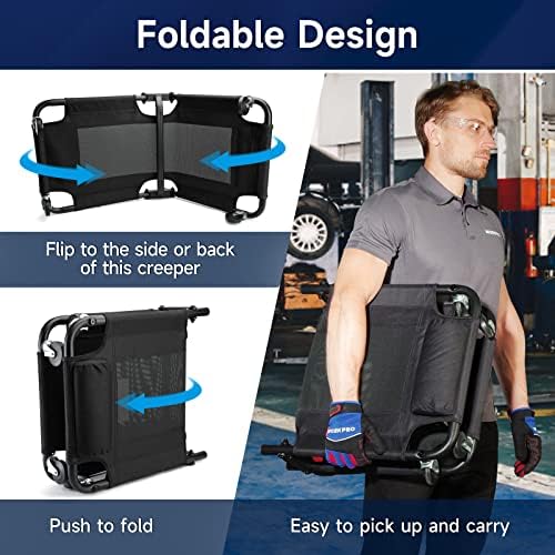 WORKPRO 40-Inch Foldable Automotive Creeper, Heavy Duty Rolling Garage Mechanic Creeper, Padded Headrest, 4 Swivel Wheels, 350 lbs Capacity Car Creeper for Repair & Maintenance - Image 5