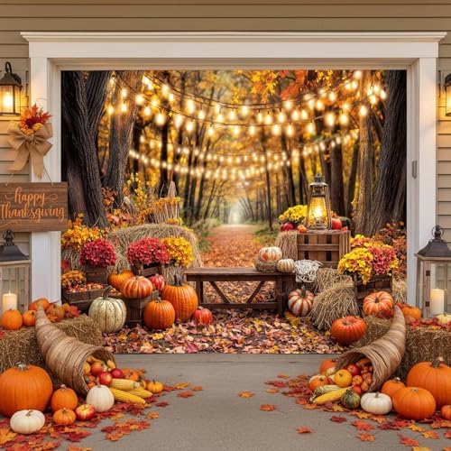 8X7 ft Fall Thanksgiving Garage Door Cover Decorative Autumn Party Decor - Image 3