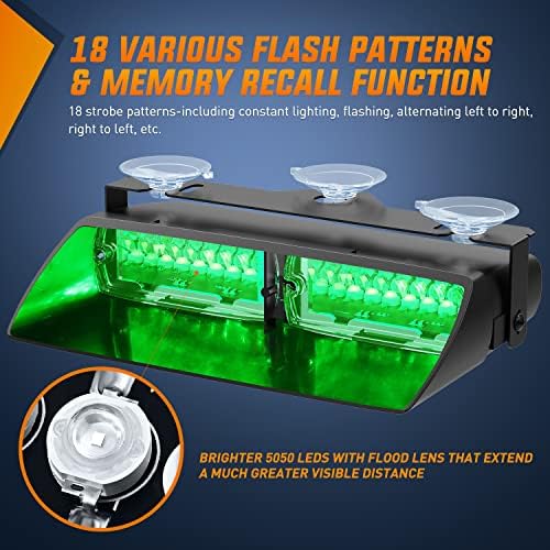 Nilight Green Emergency Strobe Lights Windshield Hazard Warning Safety Flash Light with Suction Cups Super Bright LED Lights for Police Enforcement Firefighters Vehicle Truck
