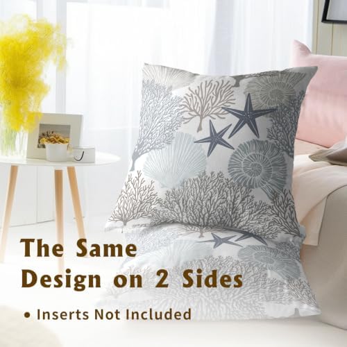 Sweetshow Ocean Coral Pillow Covers 24x24 Inch Nautical Coastal Throw Pillows Set of 2 Beach Seashell Starfish Pillow Case Soft Cotton Square Cushion Covers for Home Couch Sofa Patio Bedroom, Brown - Image 5