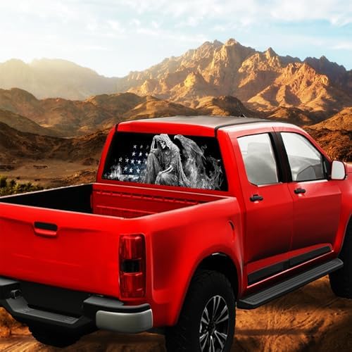 Vintage Grim Reaper Rear Window Decals for Trucks, Abstract American Flag Eagle Window Decal Back Window Tint Graphic Perforated Vinyl Pickup Truck Stickers 66 x 22 inch