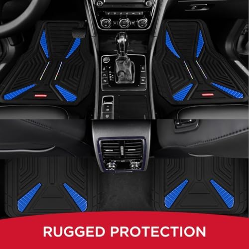 Rubbermaid Car Mat Full Set, Universal Trim-to-Fit Heavy-Duty Car Floor Mats – 4-Piece Set for All Weather Protection – Durable Rubber Mat for Cars, Trucks, SUVs & Vans-Blue