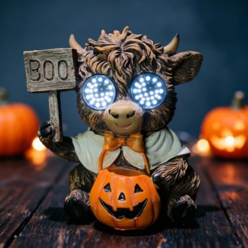 Halloween Highland Cow LED Statue, Boo Sign Pumpkin Decor by Unknown