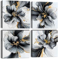 Black and White Abstract Wall Art Framed Marble Flowers Pictures for Living Room Bathroom Wall Decor Gold Foil Fluid Lines Posters Prints Neutral Minimalist Ink Painting Home Decorations 16x16 4 Pcs by sunfrower