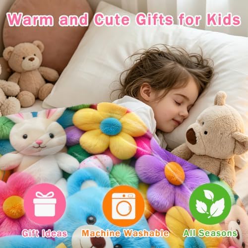 Jekeno 3D Plush Teddy Bear Blanket Gift, Floral Print Flannel Throw 60"x50" - Image 6
