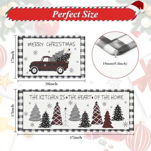 U'Artlines 2Pcs Christmas Anti Fatigue Kitchen Rugs and Mats,Tree, Truck - Image 3