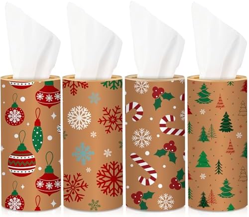 Hushee 4 Pcs Christmas Car Tissue Cylinders with 200 Tissues(Vintage Xmas) by Hushee