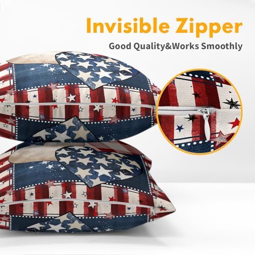 4th of July Pillow Covers 20x20 Set of 2, Patriotic Throw Pillow Covers Independence Memorial Day Pillowcase, Summer Stripes Decorative Fourth of July Cushion Case Couch for Indoor Outdoor Home Decor - Image 5