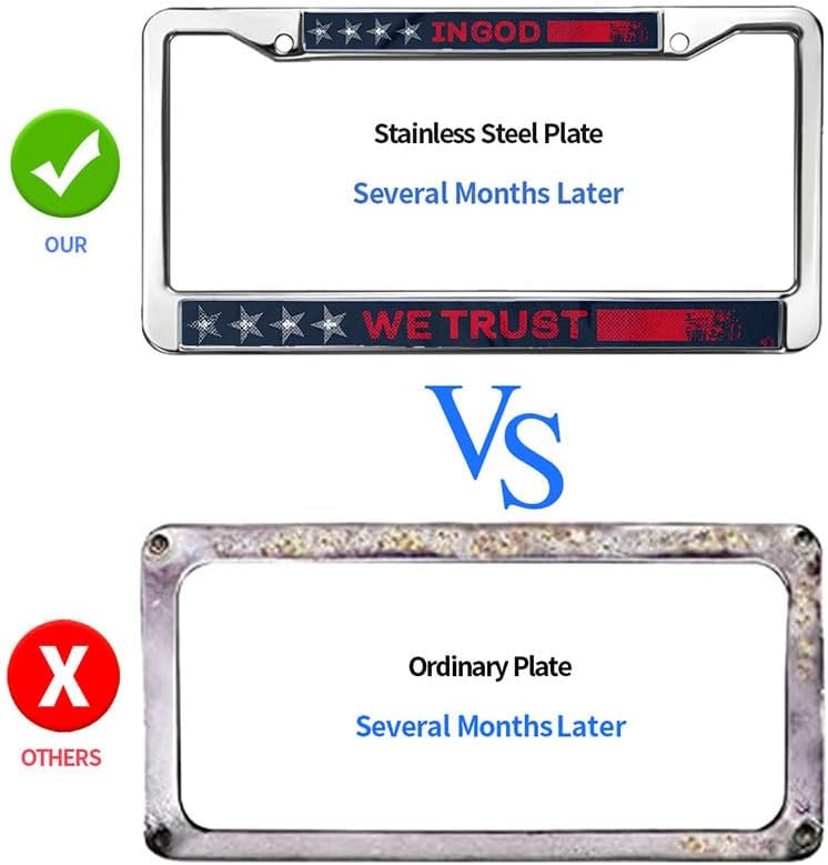 We Trust in God License Plate Frame Patrotic American Flag License Plate Frame Inspirational Jesus USA Flag Power License Plate Frame for Christian People with Chrome Screw Caps
