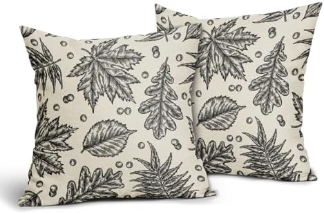 Black Fall Pillow Covers 20x20 Set of 2 Cream Maple Leaf Print Autumn Colored Harvest Decorative Outdoor Pillowcases Farmhouse Seasonal Throw Cushion Case Decor for Home Couch Sofa Bed - Image 2