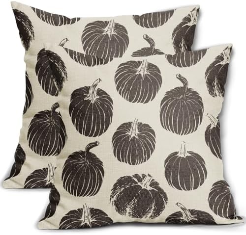 Dark Brown Pumpkin Fall Pillow Covers 24x24 Set of 2 Autumn Harvest Print Thanksgiving Decorative Throw Pillows Outdoor Farmhouse Cushion Case Seasonal Decor for Couch Sofa Bed by Aytipun