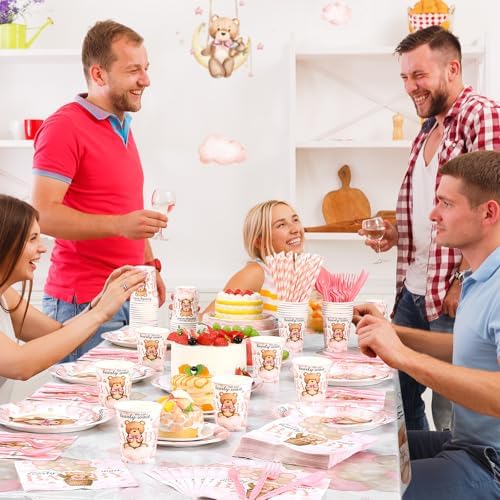 Funnymoom 452 Pcs Pink Bear Baby Shower Party Decorations for 50 Guests - Image 6