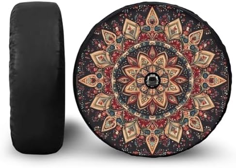 Spare Tire Cover with Camera Hole, Dust-Proof Wheel Cover with Mystic Mandala, RV Trailer Spare Tire Cover for SUV Truck Travel Camper, Accessories 17" Fit Tire Diameter 31.6"-32.5"