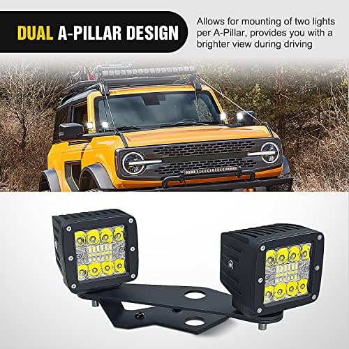 Nilight 2PCS Dual A-Pillar Mounting Brackets for Ford Bronco | for Ford Bronco 2021 2022 2023 2024 2025 2026 Windshield Hinge Mounting Brackets