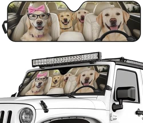 Renewold Funny Labrador Retriever Car Front Window Shade Automotive Windshield Sunshade for Jeep Wrangler JKU JL 1997-2023 2/4 Door Gladiator JT 2020-2023 Block Heat Sunlight UV Sun Shield Sun Visor