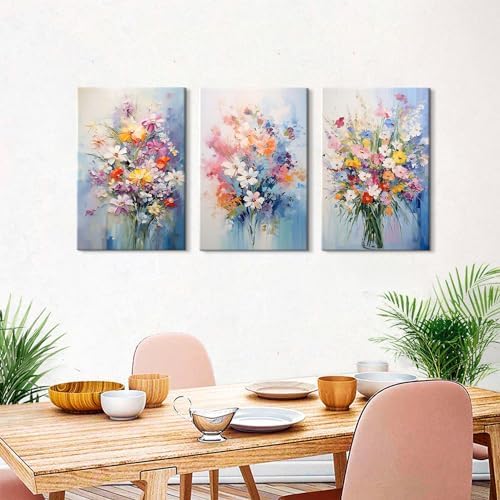Colorful Flower Pictures Wall Decor Nature Wildflower Canvas Art for Bedroom Abstract Botanical Floral Oil Painting Prints Artwork Daisy Poppy Bouquet Poster Living Room Home Decorations 20x30” 3 Pcs - Image 5