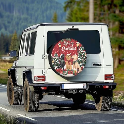 14" Spare Tire Cover, Christmas Dog Wheel Weatherproof Protectors Universal for SUV, Truck, Trailer, RV, Camper, Available in 5 Sizes from 14-18 Inches (18" Fits Tire Diameter 33"-34")