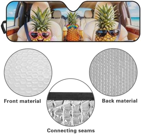 Renewold Automotive Front Windshield Sunshade Summer Car Window Covers Block Heat UV Rays Sun Shade for Jeep Wrangler JK JKU JL JLU 1997-2023 Sun Blocker Visor Foldable Shield Funny Tropical Pineapple