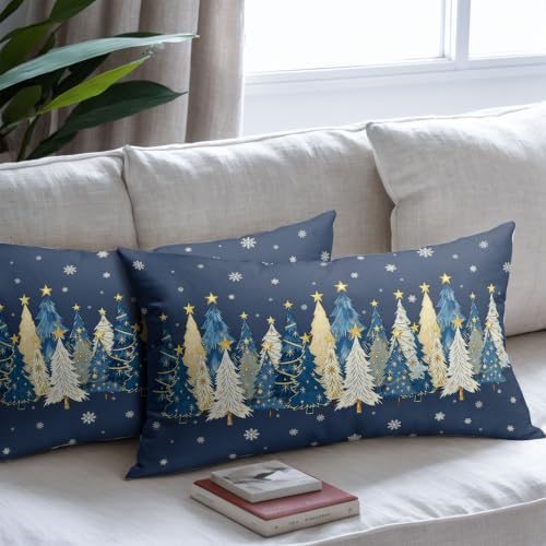 Christmas Tree Pillow Covers 12x20 Set of 2 Navy Blue Highly Absorbent - Image 7