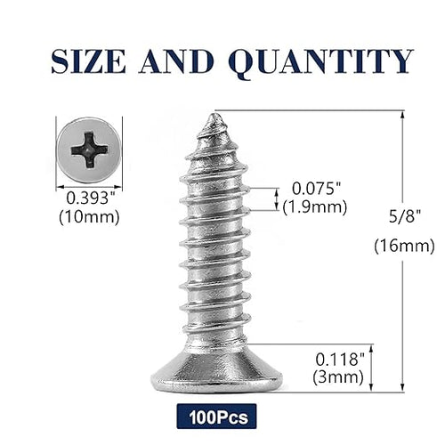 #12 x 5/8" Wood Screw 100Pcs 18-8 Stainless Steel Screws Flat Head Phillips - Image 2