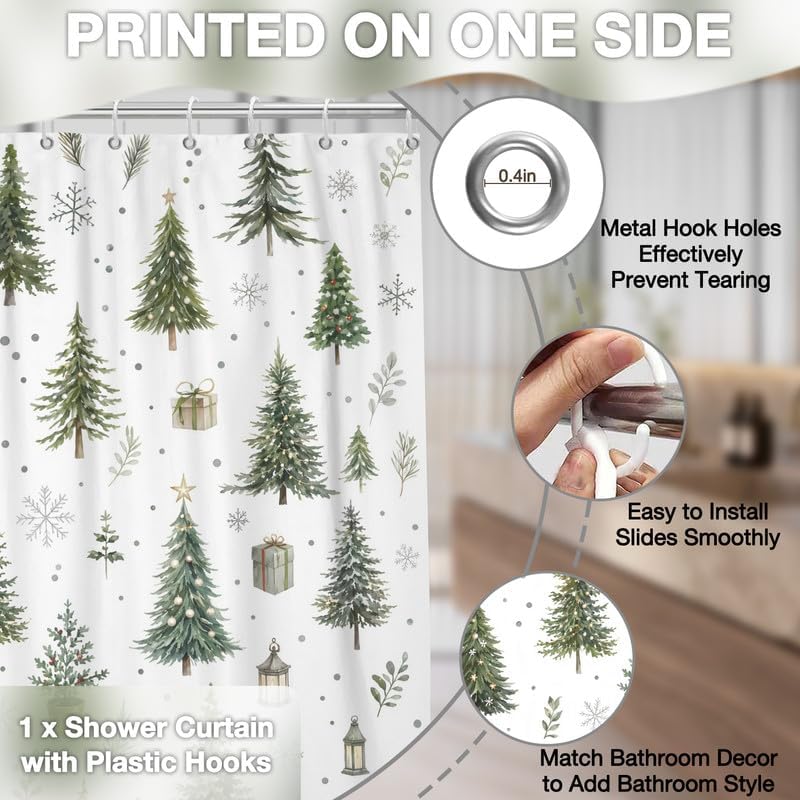 Christmas Tree Shower Curtain, 72x78 Inch Waterproof Fabric - Image 5