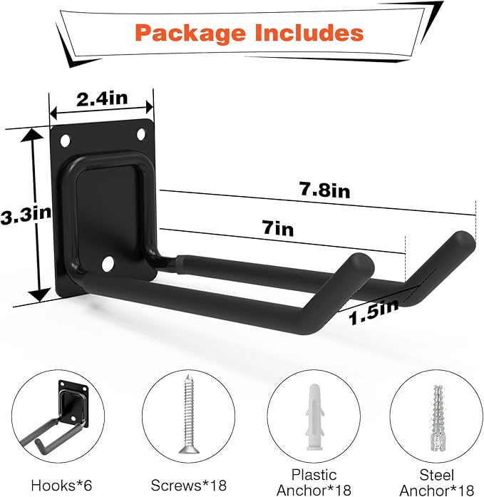 6 Packs 7.8inch Heavy Duty Garage Hooks, Garage Storage Organizer - Image 2
