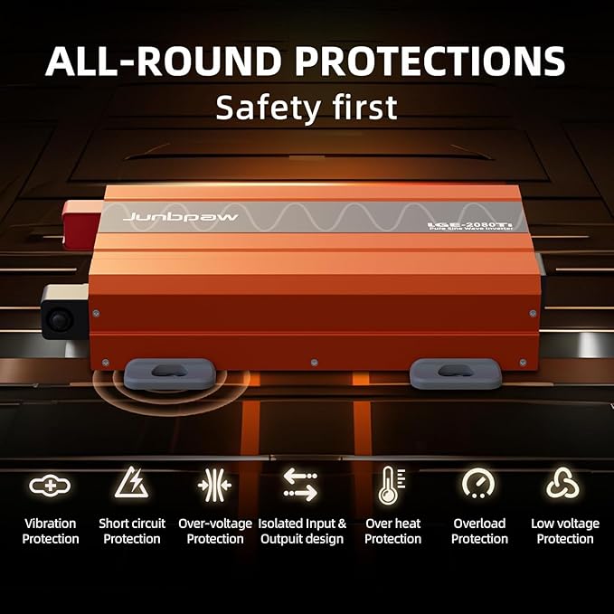 2080W Pure Sine Wave Inverter, 12V DC to 110V/120V AC, 6000W Peak, 5V/2.1A USB - Image 7
