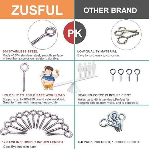 12-Pack 304 Stainless Steel Screw Eyes, Heavy Duty Screw in Eye Hooks Ring - Image 2
