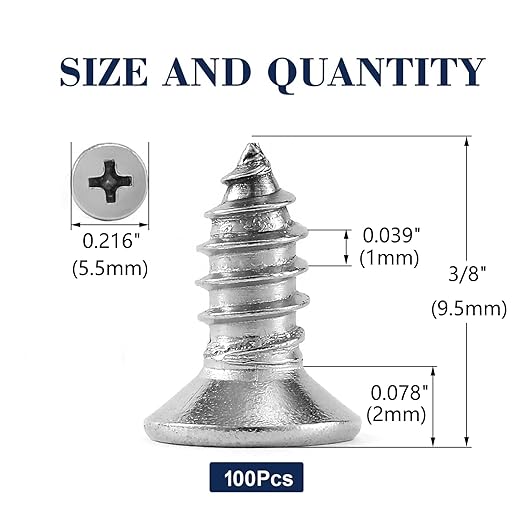 #4 x 3/8" Wood Screw 100Pcs 18-8 Stainless Steel Screws Flat Head Phillips Fast - Image 2