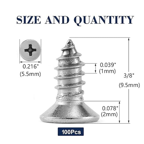 #4 x 3/8" Wood Screw 100Pcs 18-8 Stainless Steel Screws Flat Head Phillips Fast - Image 2