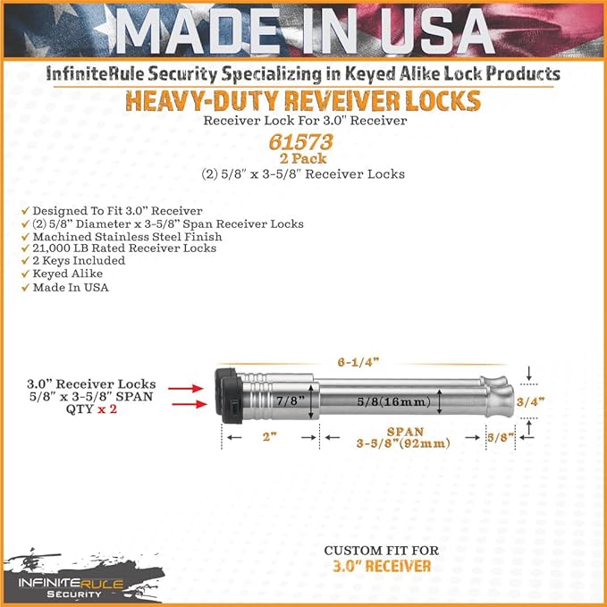61573 | 2 Pack, Keyed Alike, Receiver Locks - Image 3