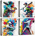 Sports Decor for Boys Room Watercolor Baseball Wall Art Pop Baseball Athletes Pictures Canvas Prints Modern Artwork Mens Bedroom Colorful Painting Office Study Living Room Home Decorations 20x20” 4Pcs by sunfrower