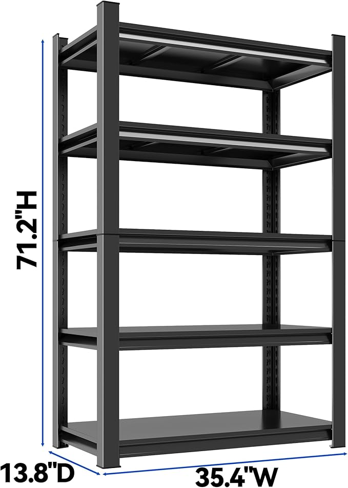 71.2"H Garage Shelving Heavy Duty Rack, 3000 LBS Extra Large Capacity 5 Tier - Image 2
