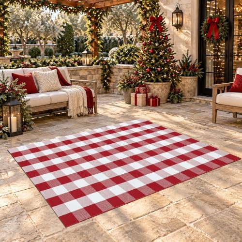 Christmas Red and White Plaid Area Rug 5 x 7 Feet, Cotton Hand-Woven Buffalo Check Rug, Washable Holiday Floor Mat for Living Room, Bedroom and Farmhouse Home Decor - Image 6