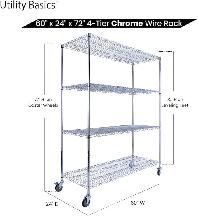 60"x24"x72" PREMIUM METAL STEEL 4-Tier Wire Shelving NSF 3200 LBS MAX Capacity - Image 7