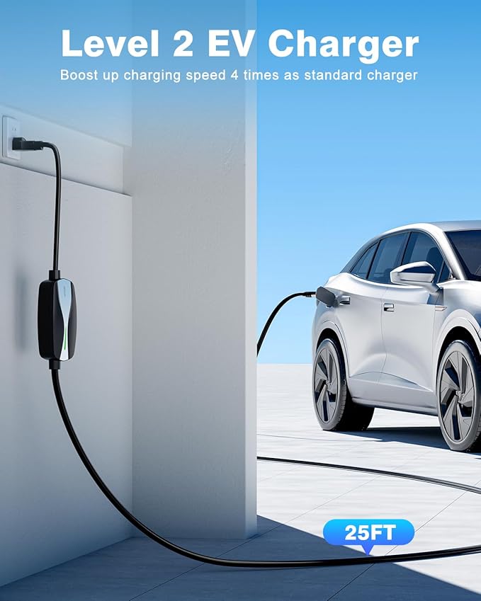 Level 1/2 EV Charger, 16Amp Electric Car Charger 25FT Cable - Image 4
