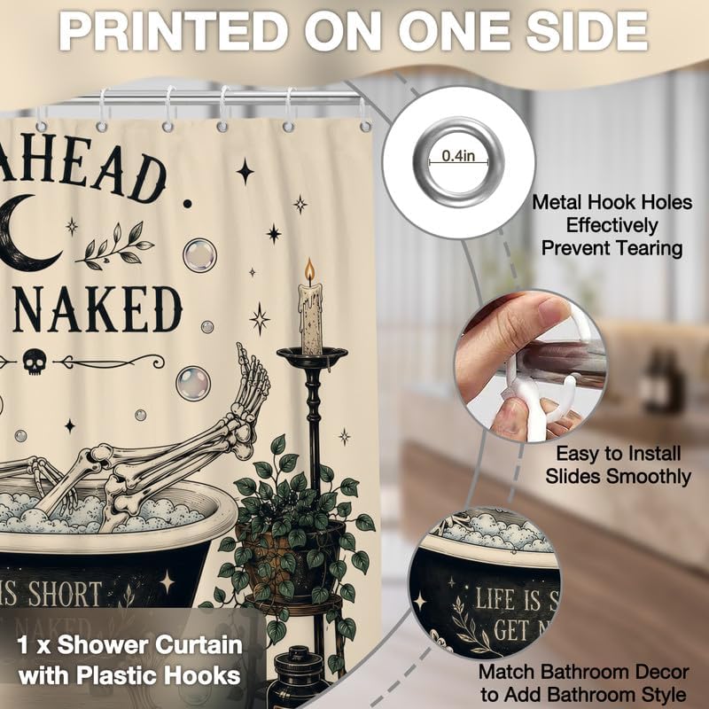 Halloween Shower Curtain Funny Skull Gothic Skeleton Fun Bubble Bath Unique Cool Bone in Bathtub Curtains, Retro Scary Bathrrom Decor, 72x72 inch, Waterproof Fabric with 12 Hooks - Image 5