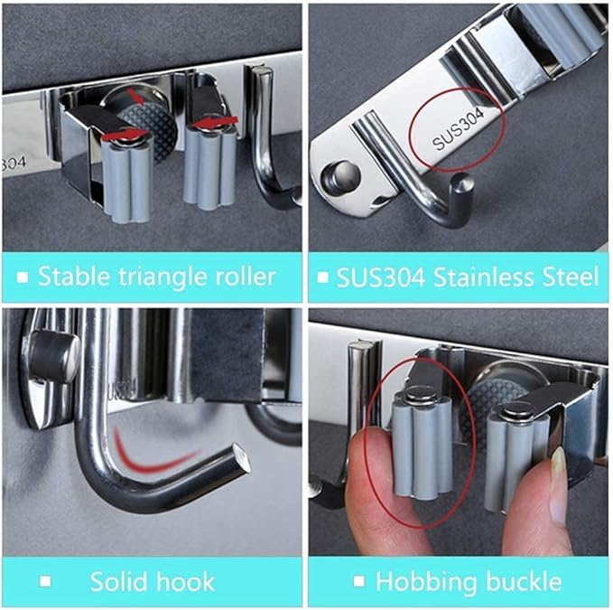 Broom Mop Holder Wall Mount Stainless Steel Tool Hanger Storage Organizer - Image 6