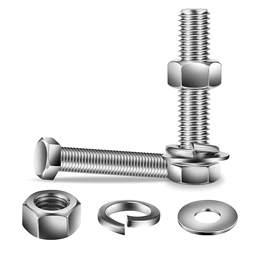 5/16-18 x 3" Hex Head Screw Bolt, Flat & Lock Washers, Fully Threaded, by SG TZH by SGTZH