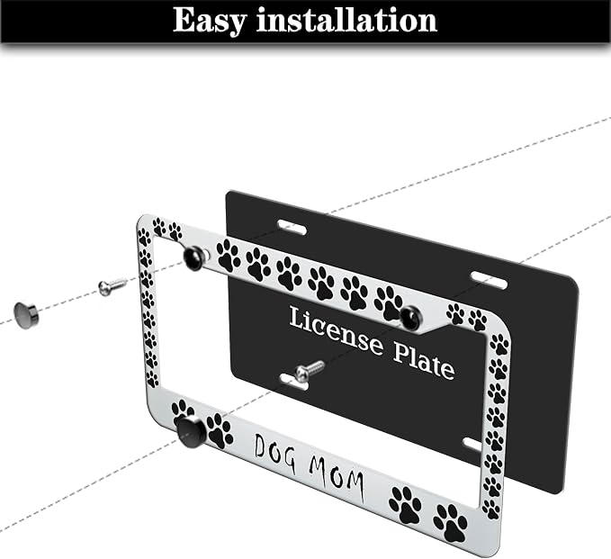 Fun License Plate Frame Cover Black and White License Plate Frames Dog Mom Dog - Image 7