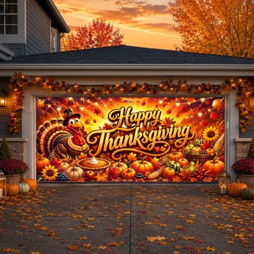 IVN Thanksgiving Garage Door Cover 16x7ft Turkey Pumpkin Fall Banner - Image 4