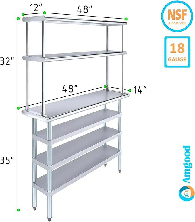 Amgood 14" x 48" Stainless Steel Work Table - Image 3